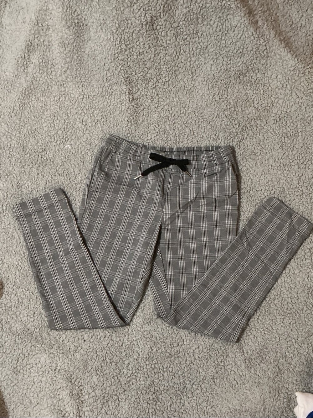 Gray Plaid Drawstring Trousers